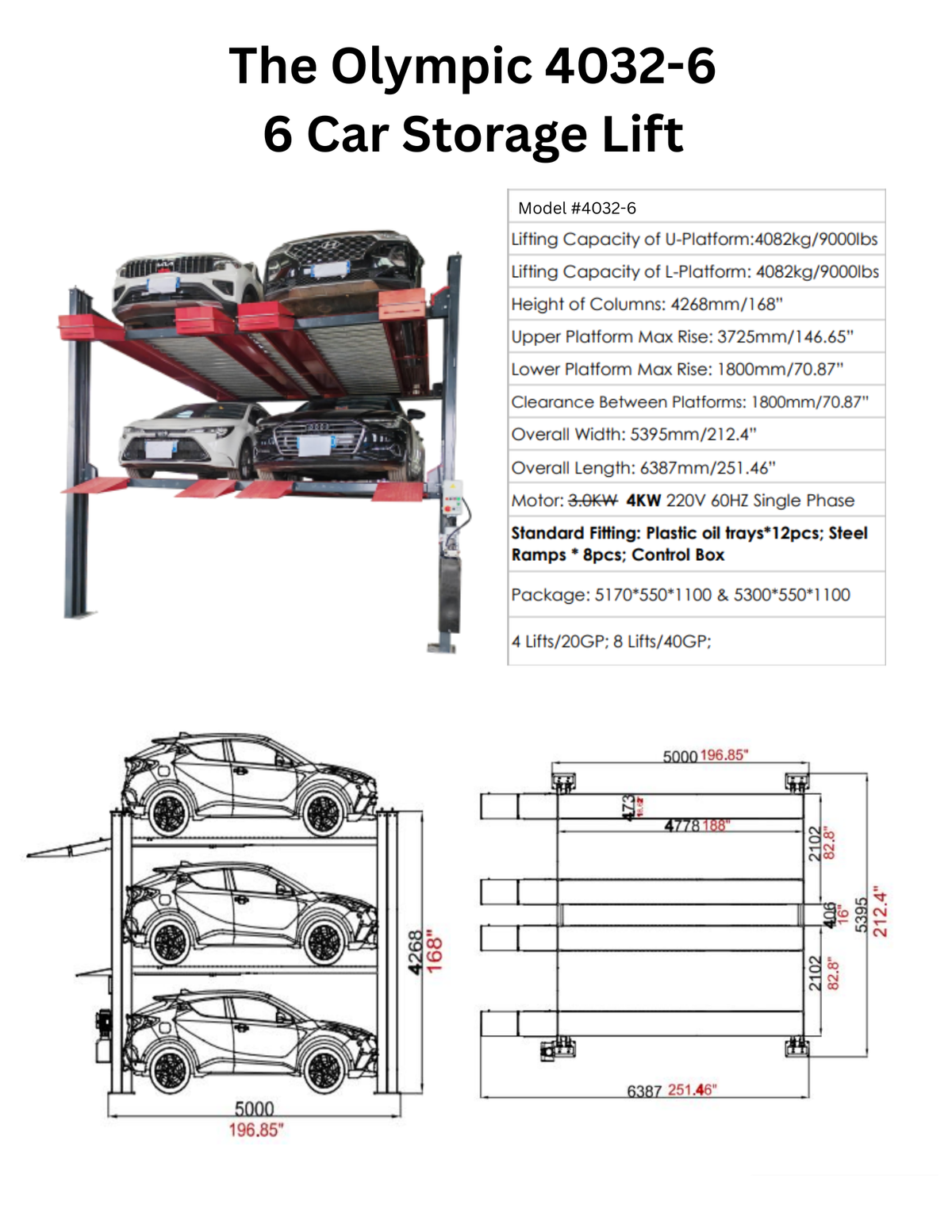 Olympic 4032-6 three-level six-car stacking lift