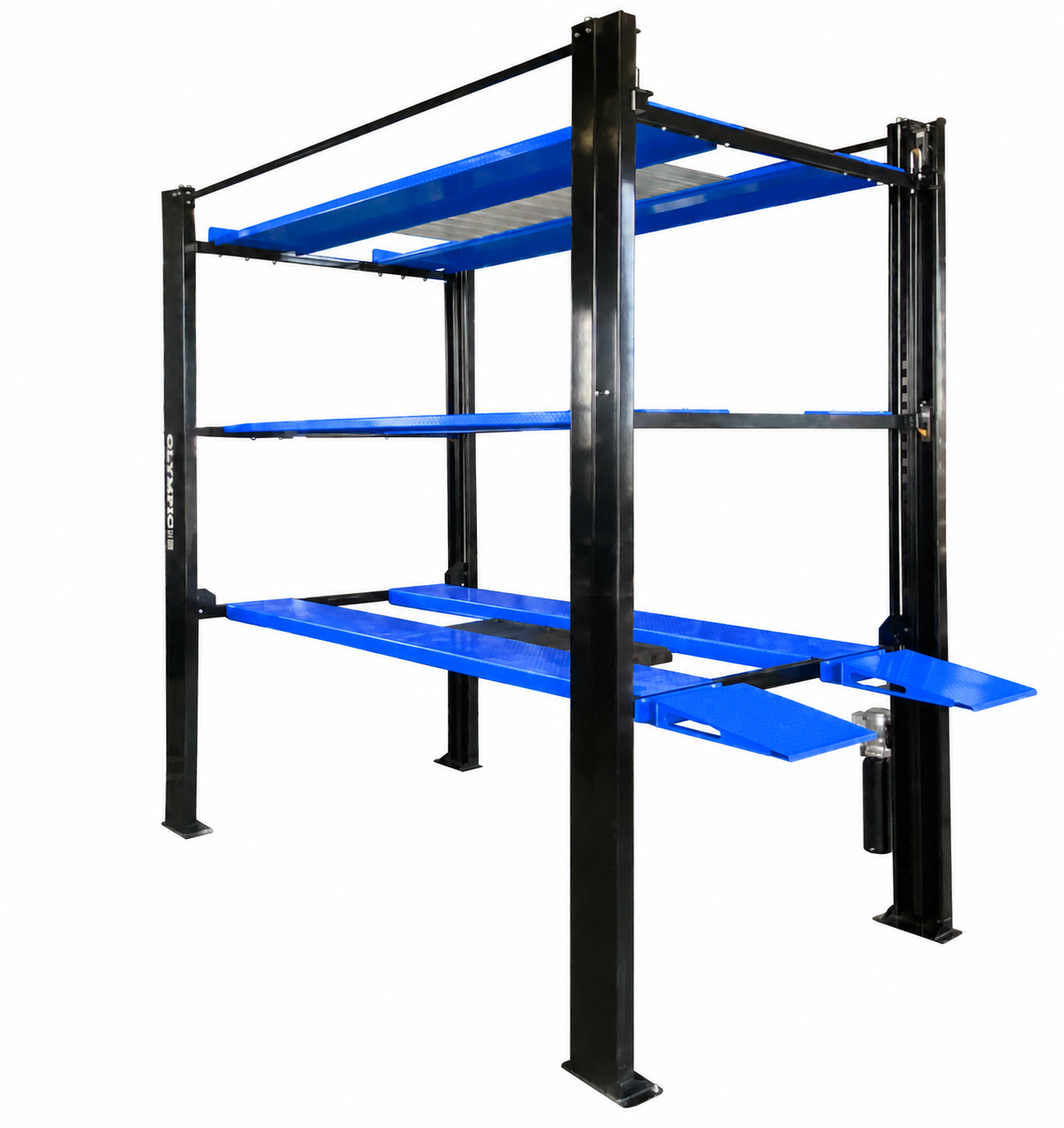 Black posts with electric blue runways